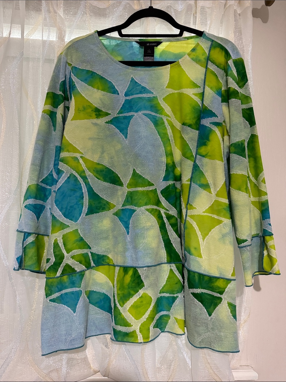 Ali Miles Green & Blue Abstract Layered Tunic